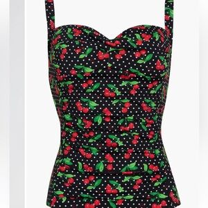 New BETSEY JOHNSON One-Piece Black Bandeau Swimsuit Women's Cherry Print